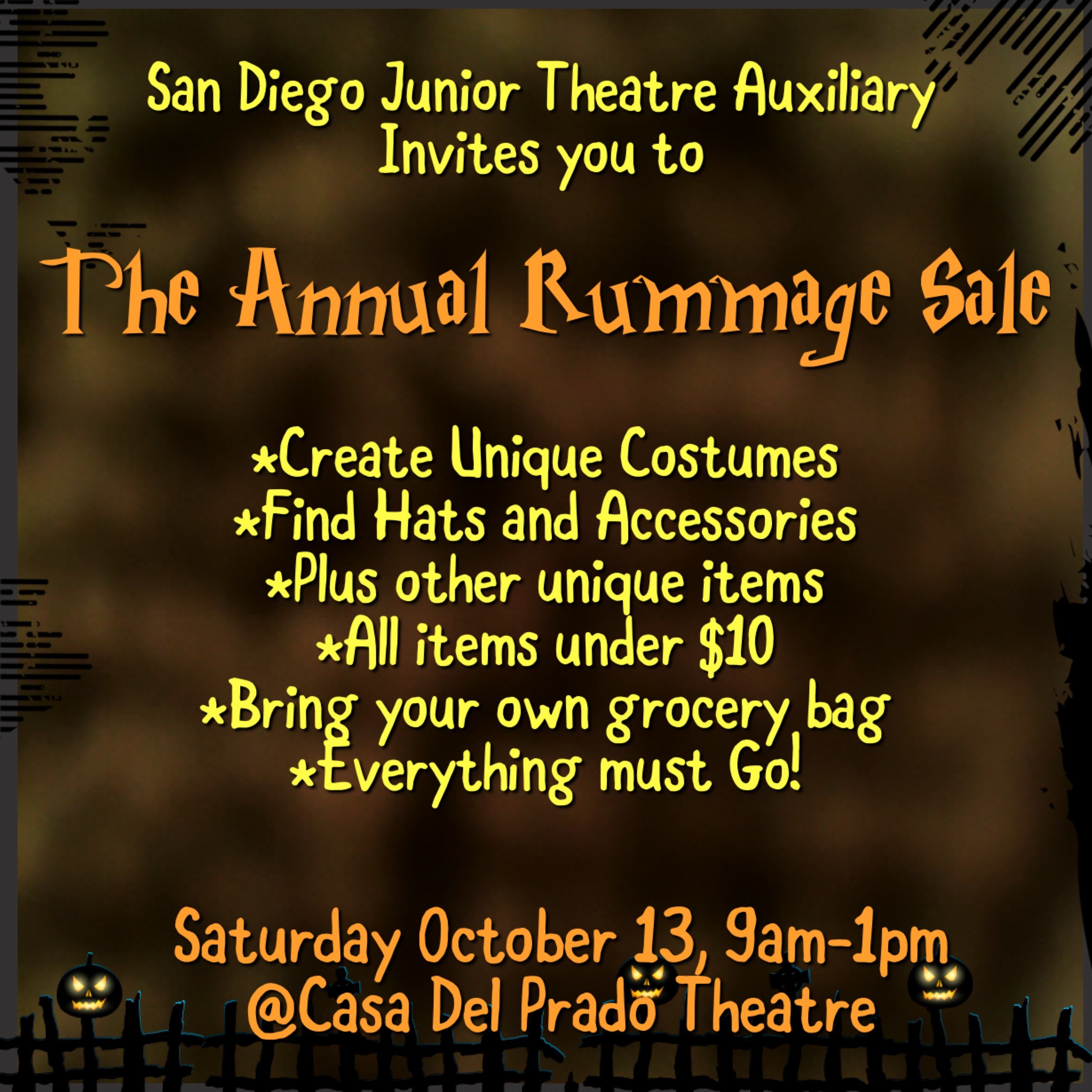 Junior Theatre Auxiliary Annual Rummage Sale, October 13th!